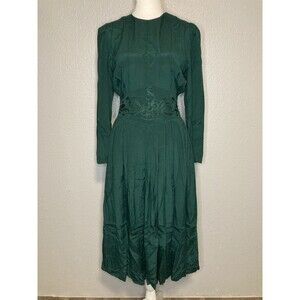 VTG Y2K Dress Fairy Womens 6P Midi Whimsical Flowy Green Embroidered Beaded